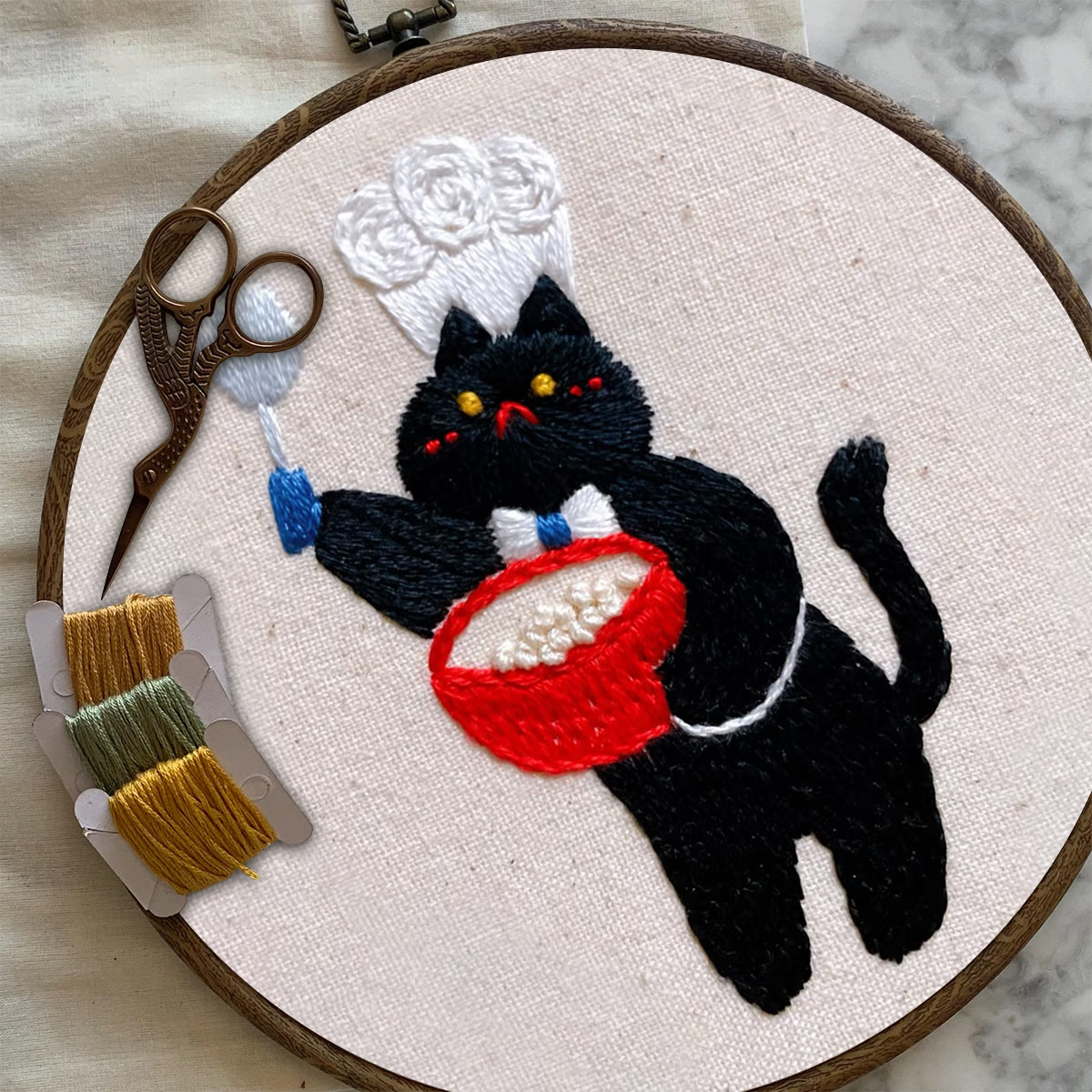 Rubbyoo Embroidery Kit- Black Cat Chef | Diy Kit For Starter  Hand Stitch - image 7
