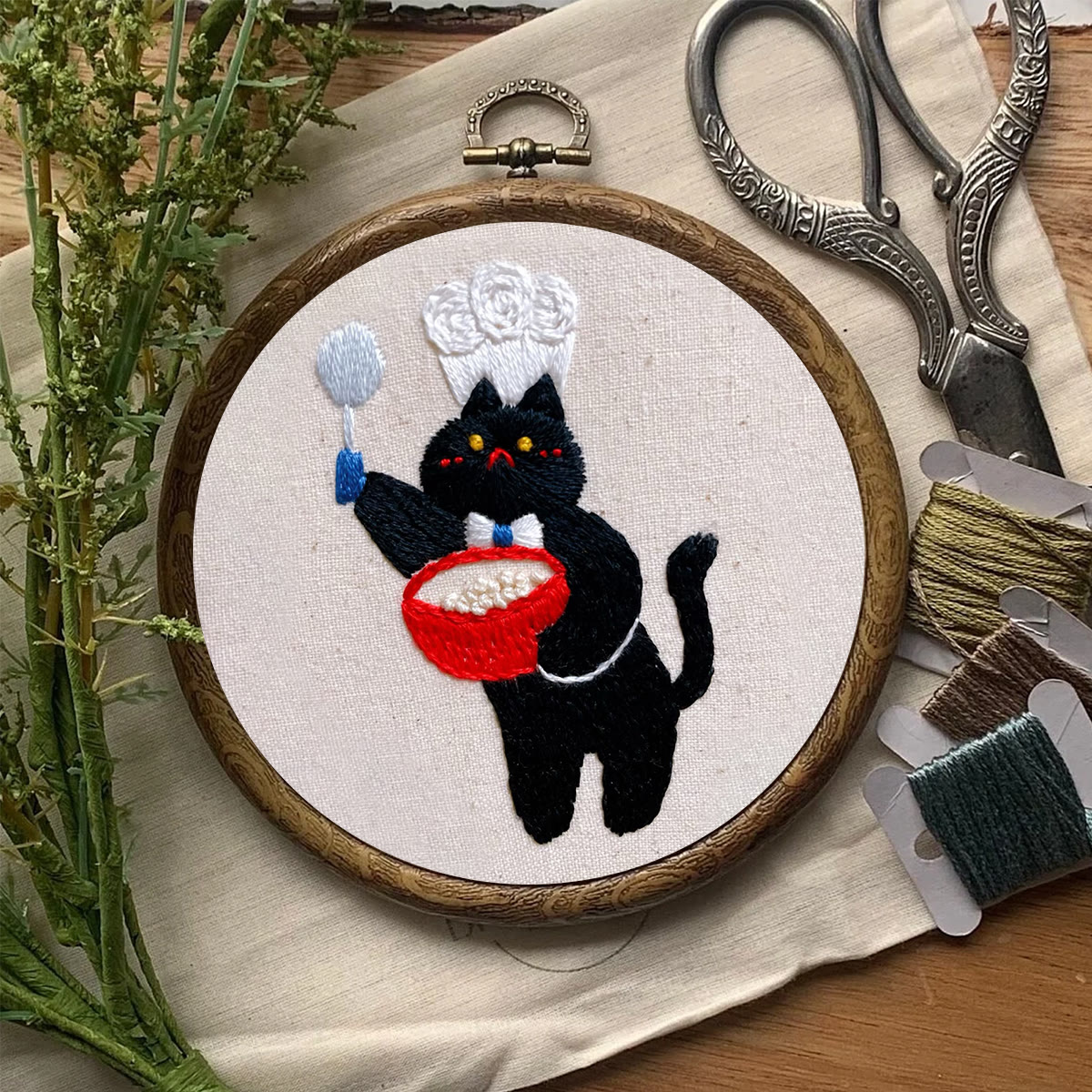 Rubbyoo Embroidery Kit- Black Cat Chef | Diy Kit For Starter  Hand Stitch - image 8