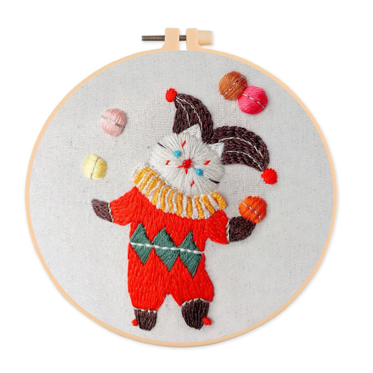 Rubbyoo Embroidery Kit- Circus White Cat| Diy Kit For Starter  Hand Stitch - image 1