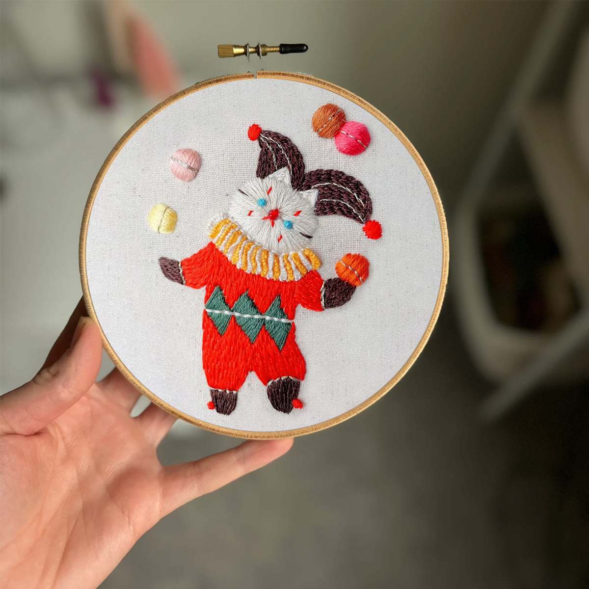 Rubbyoo Embroidery Kit- Circus White Cat| Diy Kit For Starter  Hand Stitch - image 2