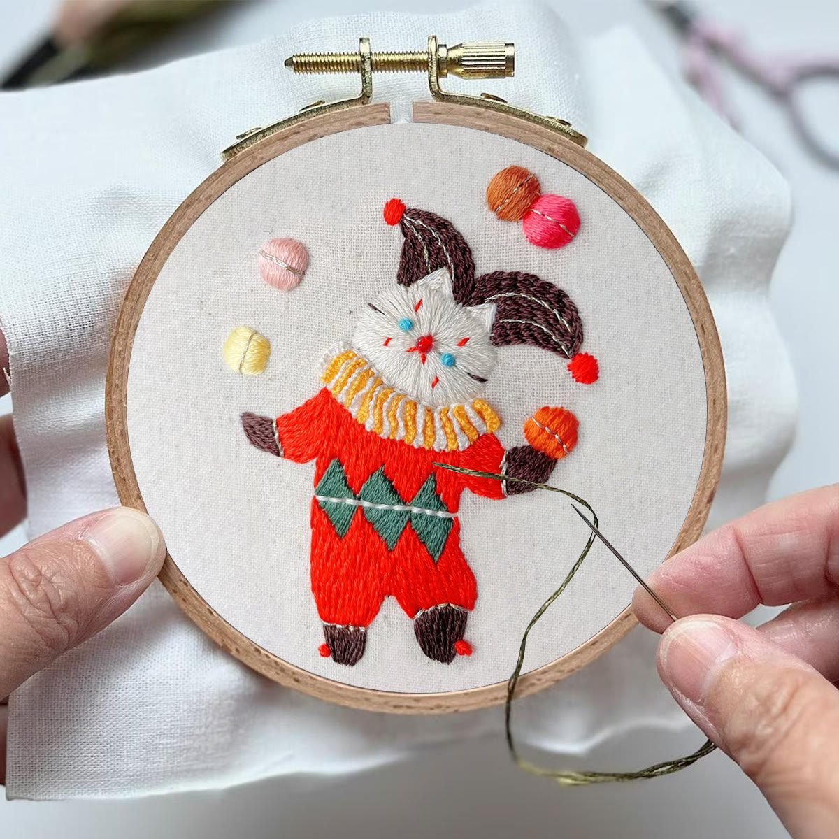 Rubbyoo Embroidery Kit- Circus White Cat| Diy Kit For Starter  Hand Stitch - image 4