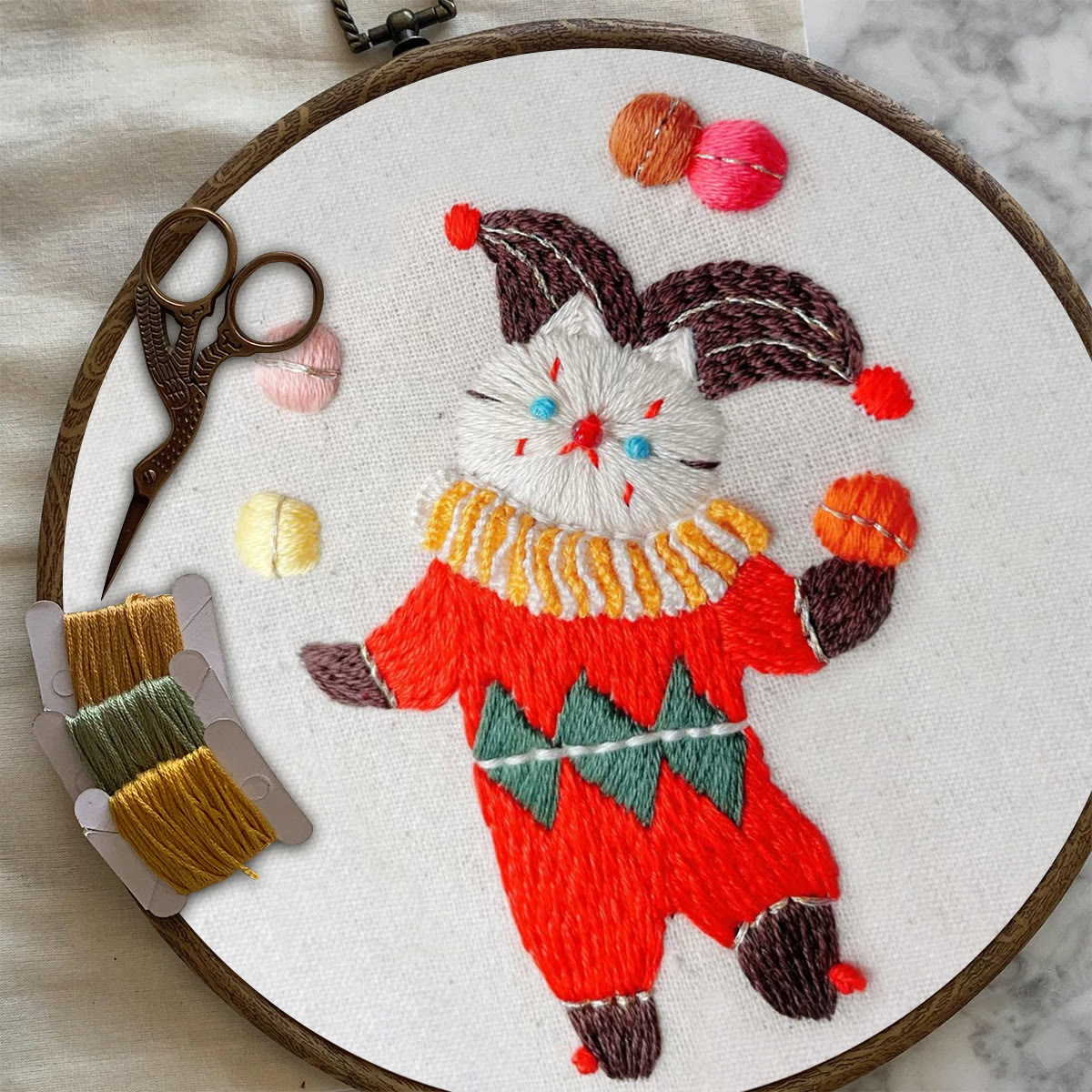 Rubbyoo Embroidery Kit- Circus White Cat| Diy Kit For Starter  Hand Stitch - image 7