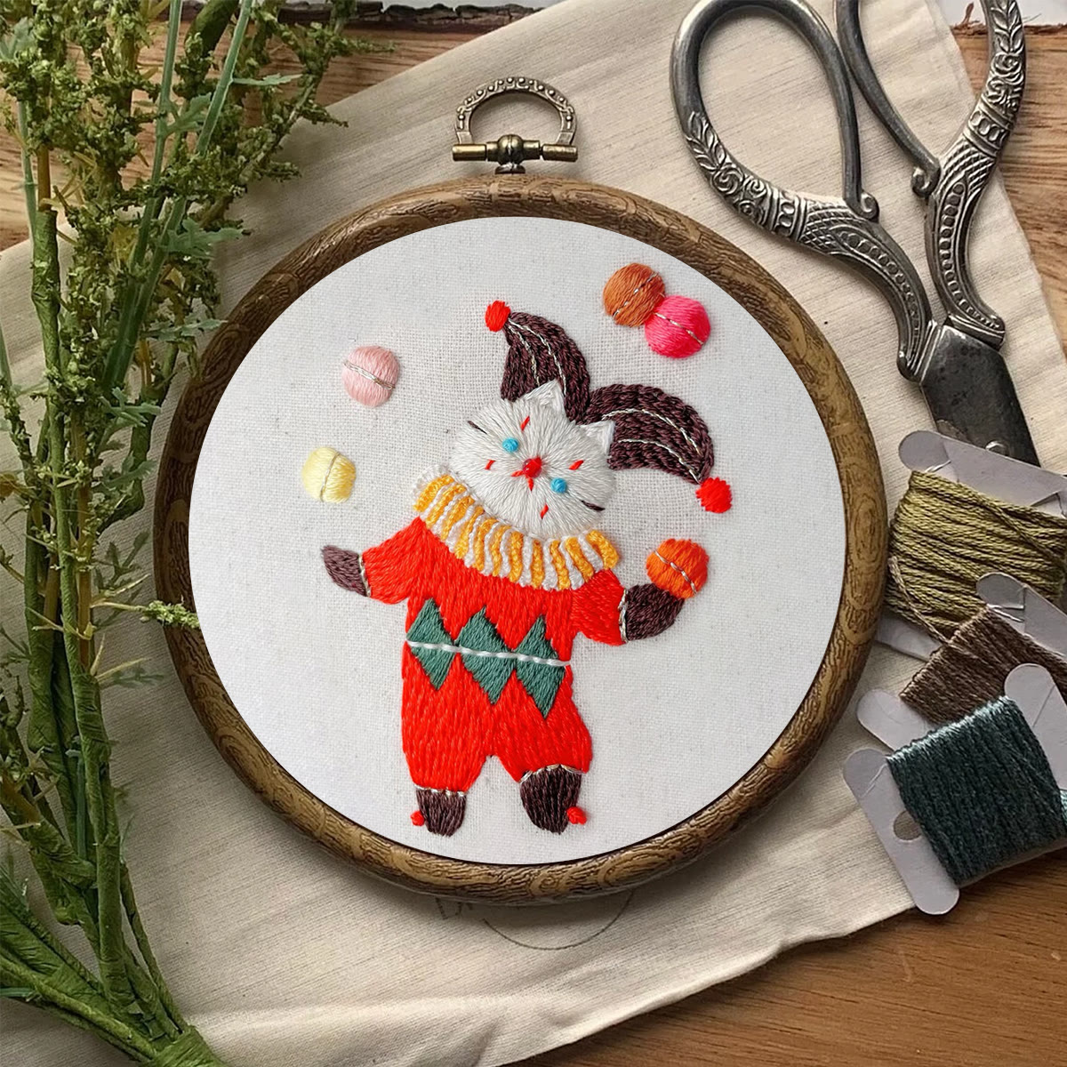 Rubbyoo Embroidery Kit- Circus White Cat| Diy Kit For Starter  Hand Stitch - image 8