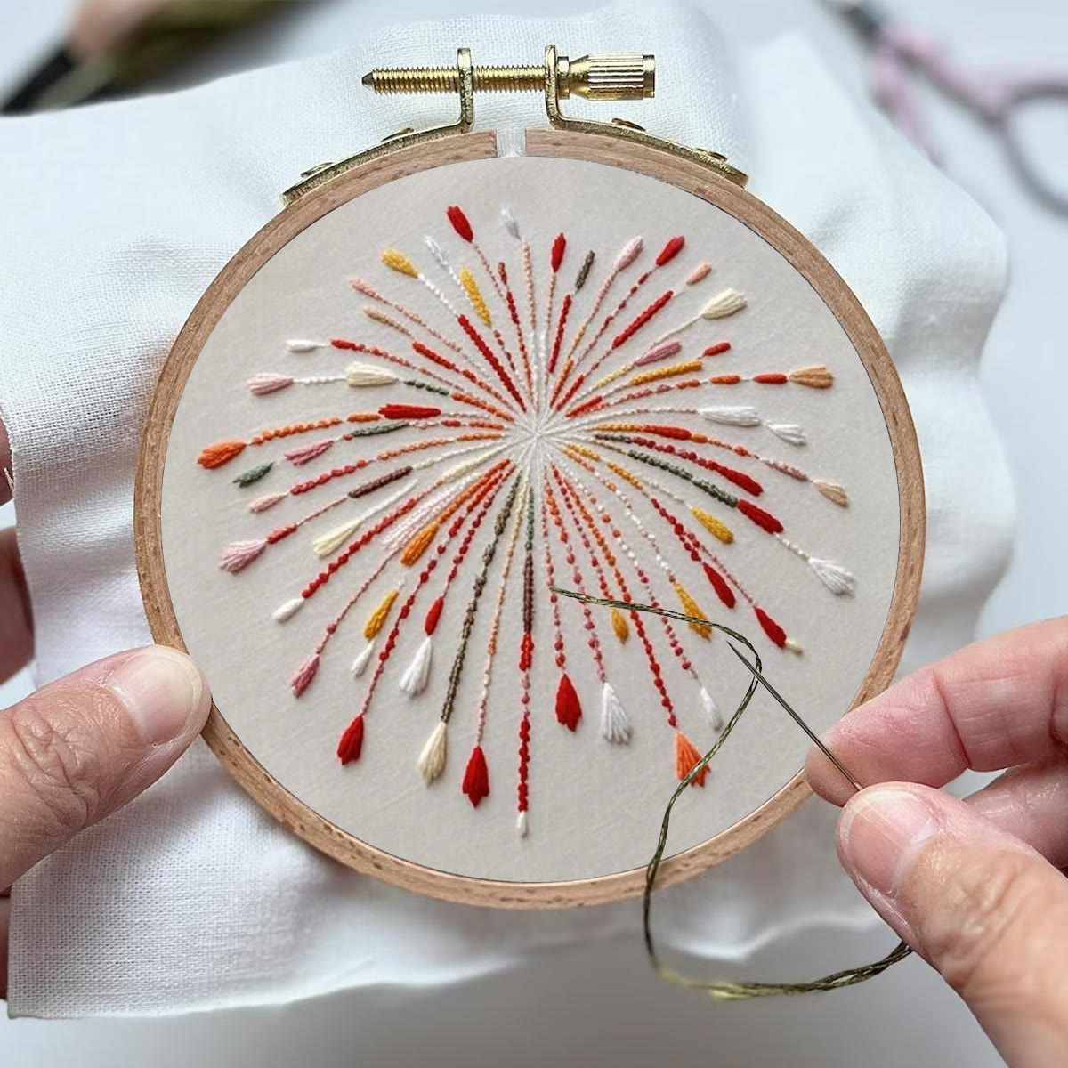 Rubbyoo Embroidery Kit- Orange Fireworks | Hand Stitch Wall Decor For Beginners - image 4