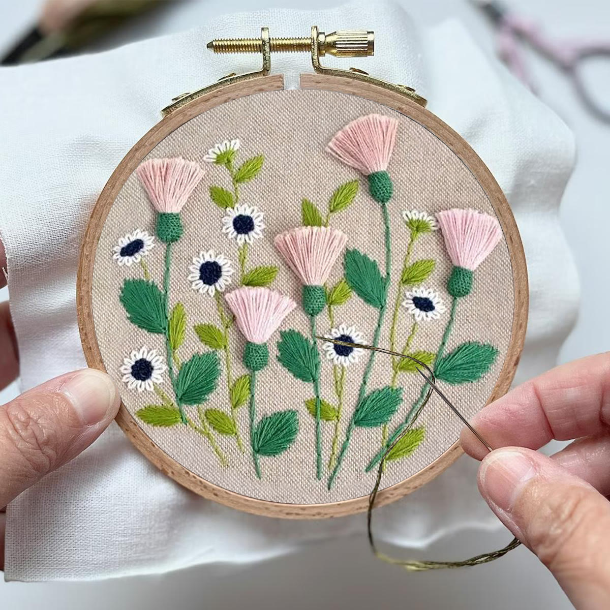 Rubbyoo Embroidery Kit- Pink Floral Pattern | Embroidery Kit For Beginner,Modern  Embroidery - image 4