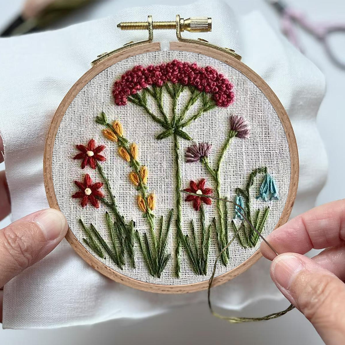 Rubbyoo Embroidery Kit- Red Floral  Pattern | Embroidery Kit For Beginner,Modern Embroidery,Cross Stitch - image 4