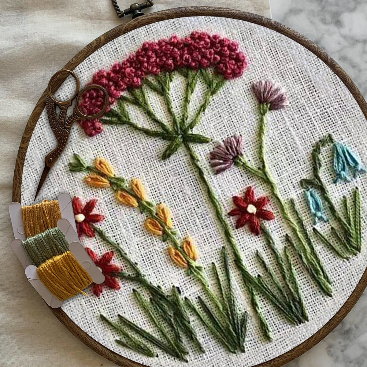 Rubbyoo Embroidery Kit- Red Floral  Pattern | Embroidery Kit For Beginner,Modern Embroidery,Cross Stitch - image 7