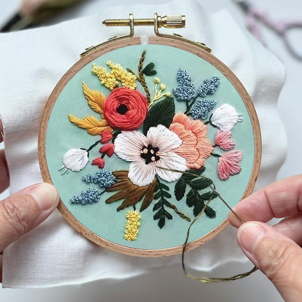 Rubbyoo Embroidery Kit- Modern Flower Design | Diy Craft Kits,Hand Stitch,For Craft Lover - image 3