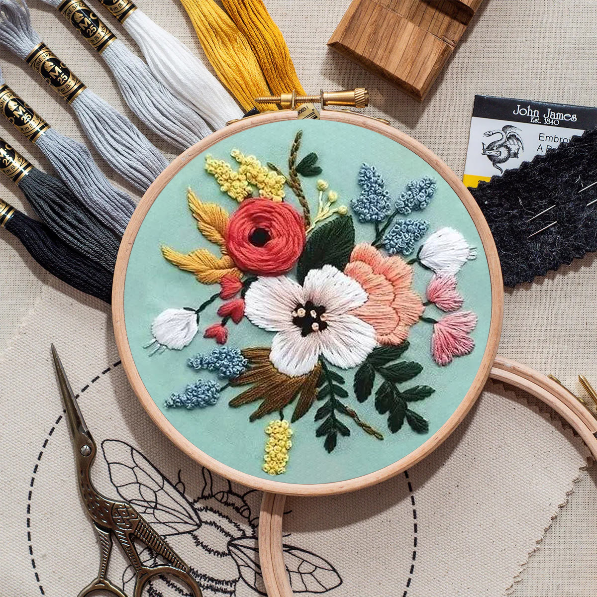 Rubbyoo Embroidery Kit- Modern Flower Design | Diy Craft Kits,Hand Stitch,For Craft Lover - image 9