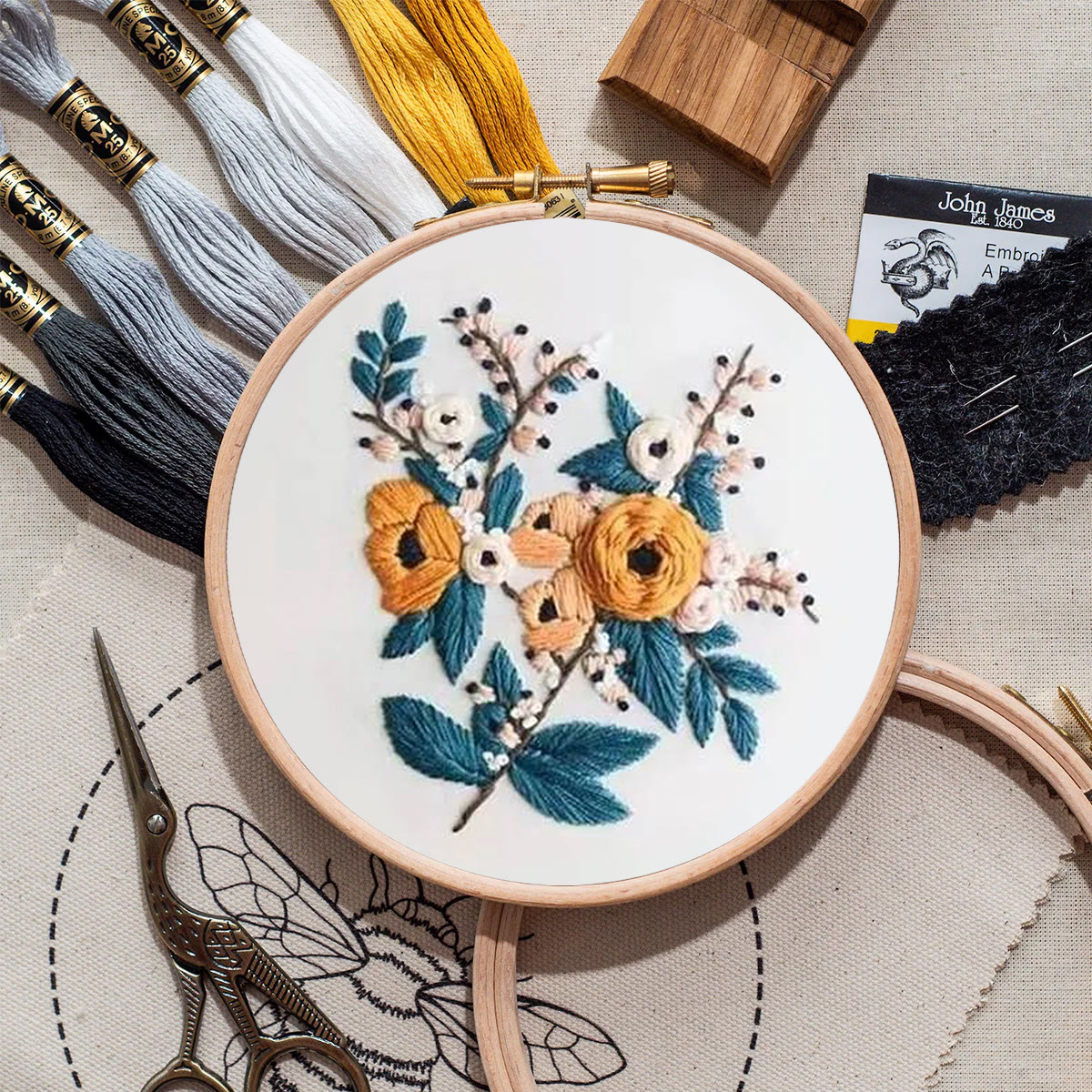 Rubbyoo Embroidery Kit- Modern Flower Design 2 | Diy Craft Kits,Hand Stitch,For Craft Lover - image 9