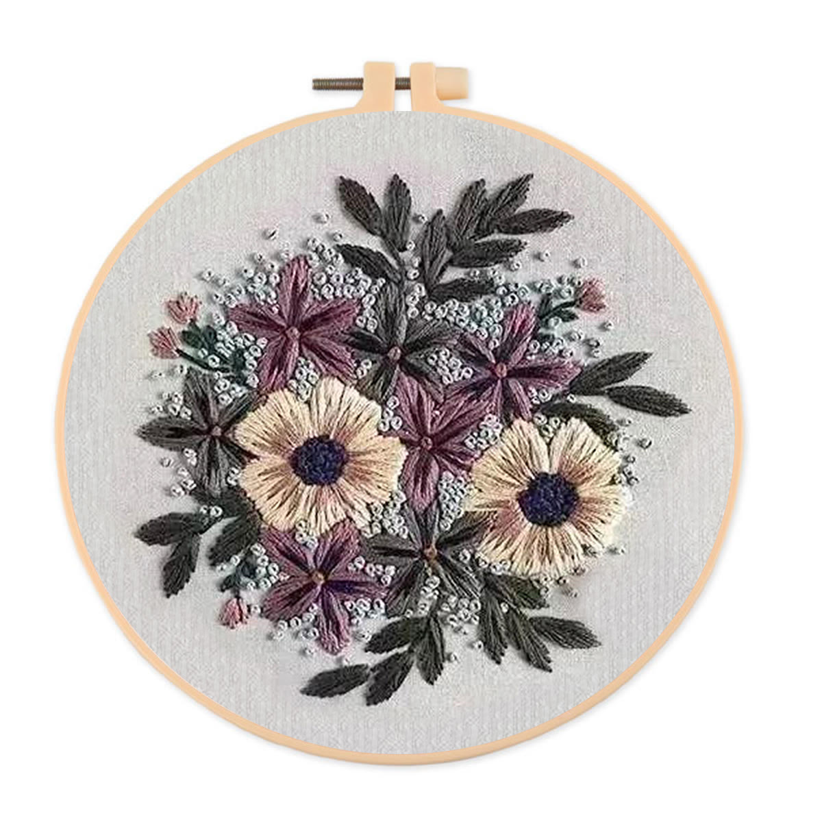 Rubbyoo Embroidery Kit- Purple Flower Design | Diy Craft Kits,Hand Stitch,For Craft Lover - image 1
