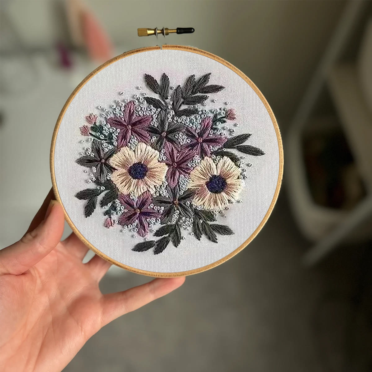 Rubbyoo Embroidery Kit- Purple Flower Design | Diy Craft Kits,Hand Stitch,For Craft Lover - image 2