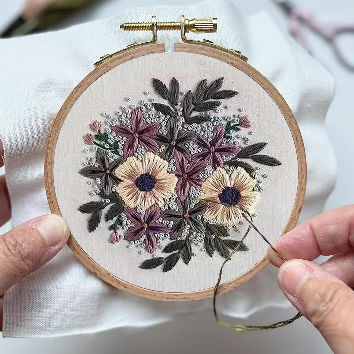 Rubbyoo Embroidery Kit- Purple Flower Design | Diy Craft Kits,Hand Stitch,For Craft Lover - image 4