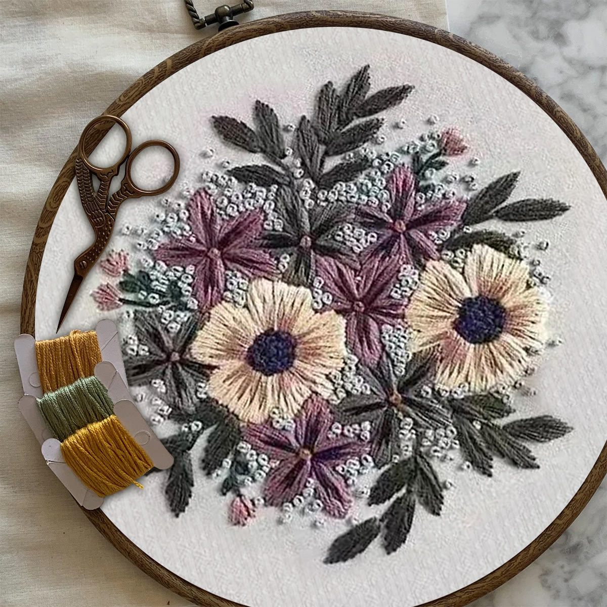 Rubbyoo Embroidery Kit- Purple Flower Design | Diy Craft Kits,Hand Stitch,For Craft Lover - image 6