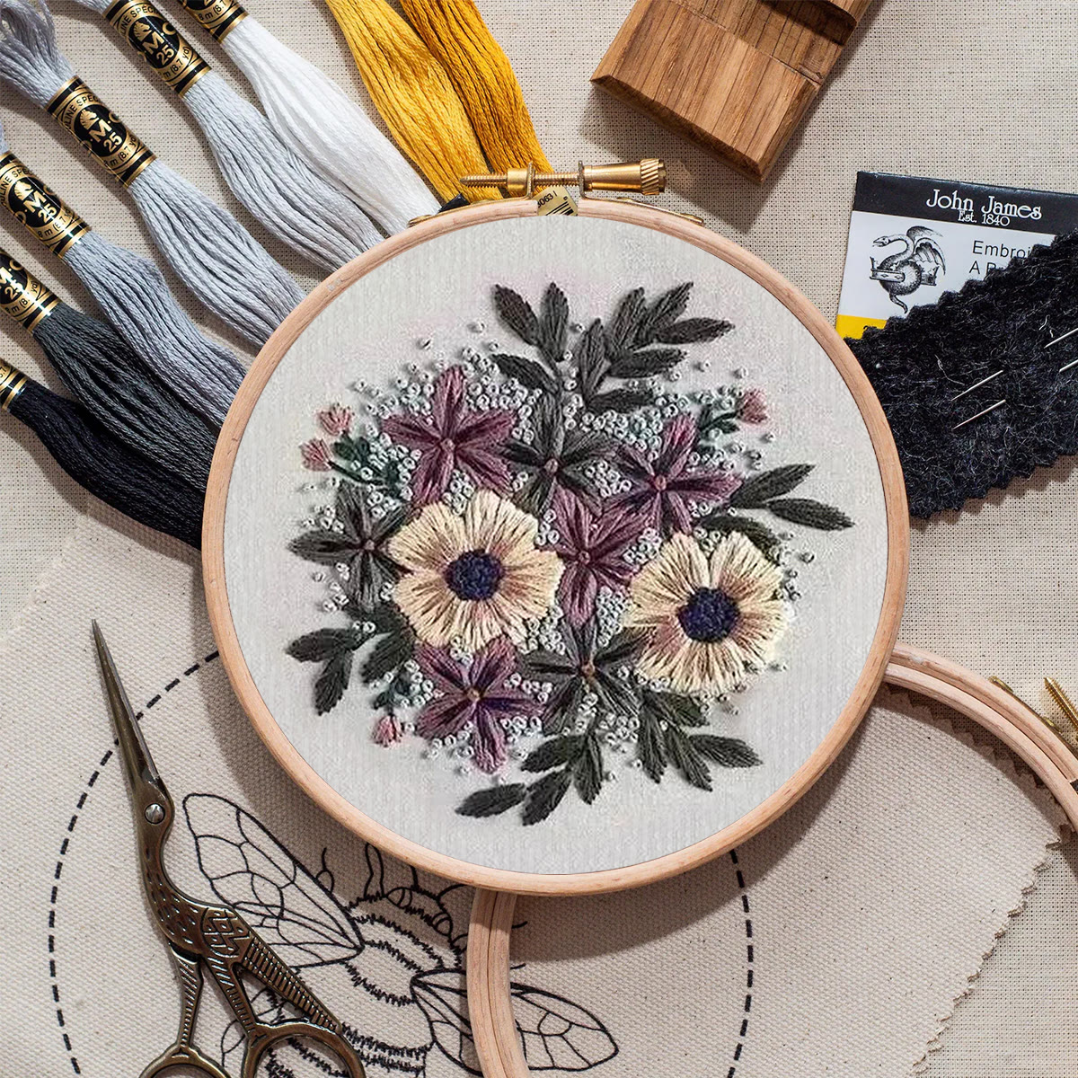 Rubbyoo Embroidery Kit- Purple Flower Design | Diy Craft Kits,Hand Stitch,For Craft Lover - image 8