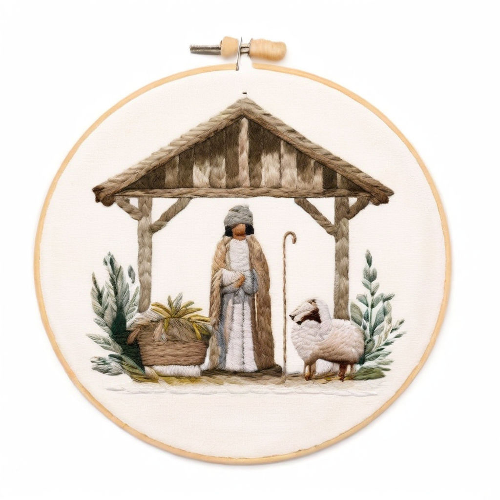 Rubbyoo Embroidery Kit - Mary And Joseph Admiring Baby Jesus In The Manger - image 1