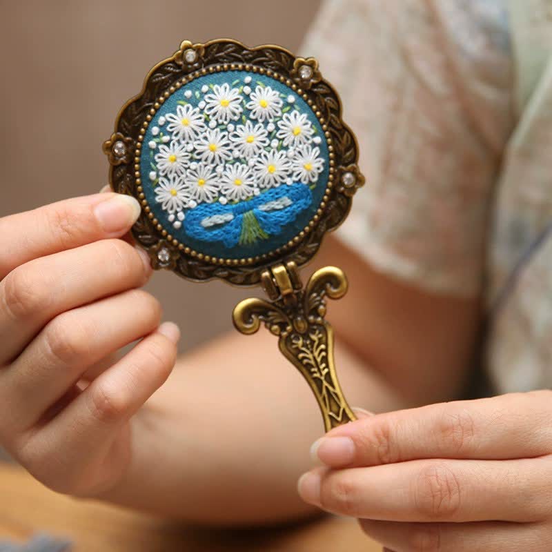 Needle kit Handheld Mirror | Floral Embroidered Compact Mirror | Great gift for your loved one - N - image 20