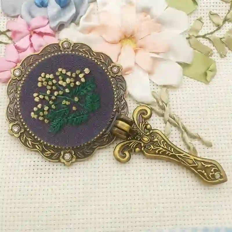 Needle kit Handheld Mirror | Floral Embroidered Compact Mirror | Great gift for your loved one - H - image 14
