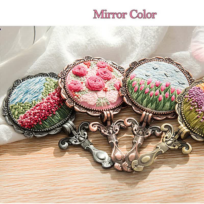 Needle kit Handheld Mirror | Floral Embroidered Compact Mirror | Great gift for your loved one - image 2