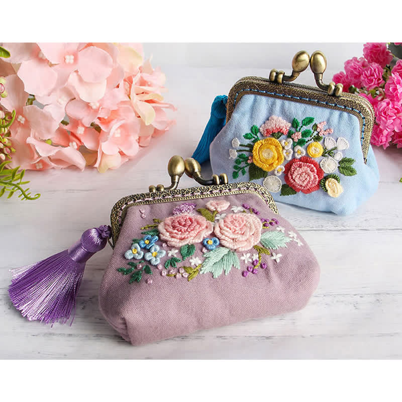 Embroidery Kiss Lock Bag Kit| Embroidered Coin Purse| Gift for Mom