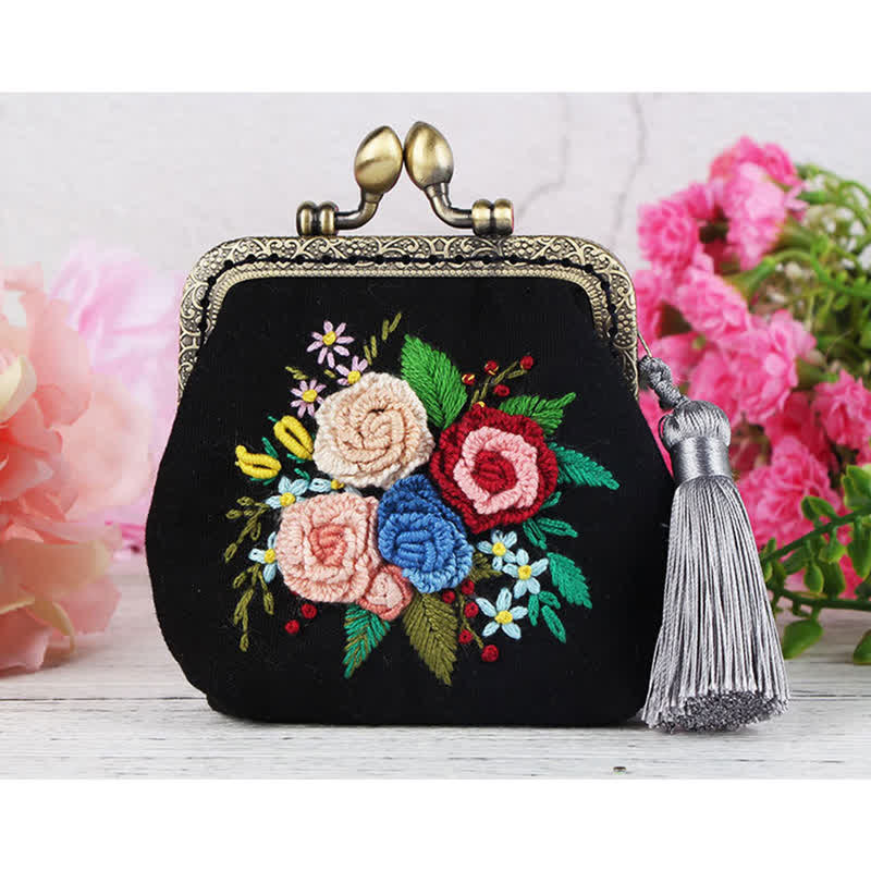 Embroidery Kiss Lock Bag Kit| Embroidered Coin Purse| Gift for Mom