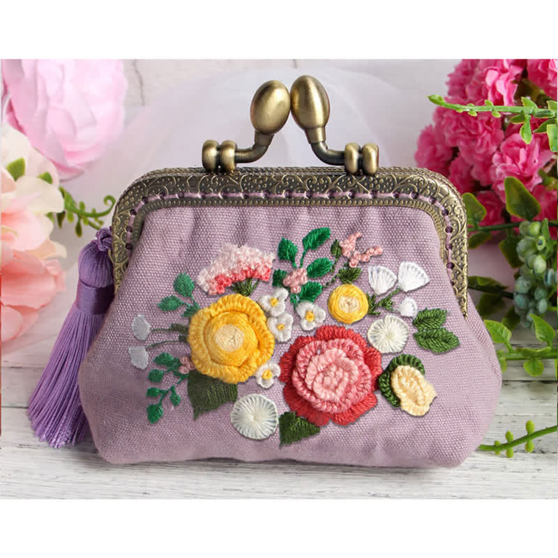 Embroidery Kiss Lock Bag Kit| Embroidered Coin Purse| Gift for Mom