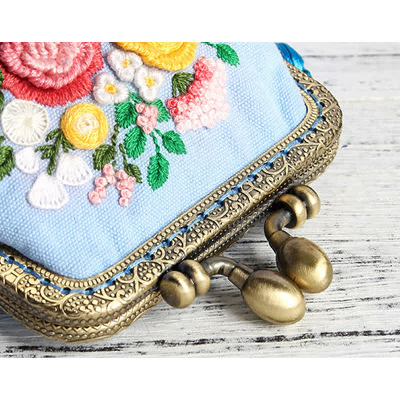 Embroidery Kiss Lock Bag Kit| Embroidered Coin Purse| Gift for Mom
