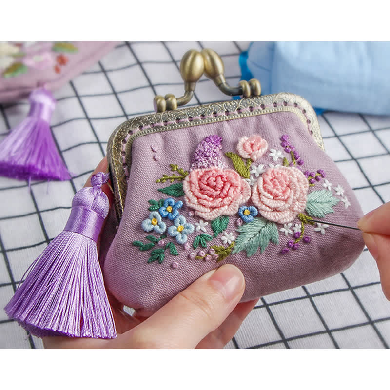 Embroidery Kiss Lock Bag Kit| Embroidered Coin Purse| Gift for Mom