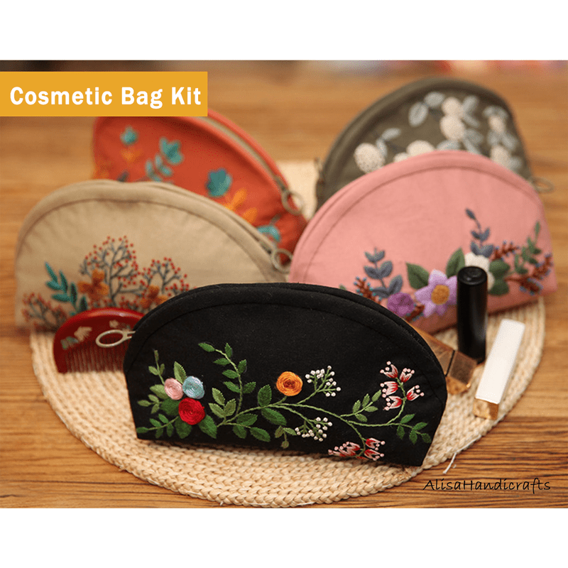 Hand embroidery Cosmetic Bag Kit| Coin Purse Needlework DIY Kit - image 1