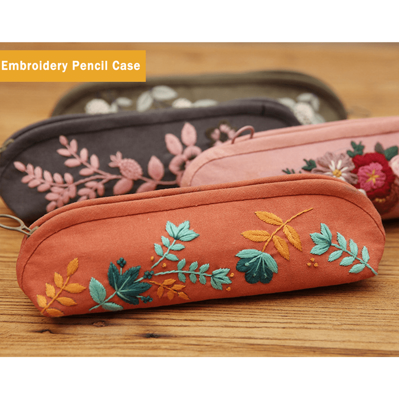 Beginner Hand Embroidery Pencil Case with Embroidery Flower Kit| Sew Stationery Organizer - image 1