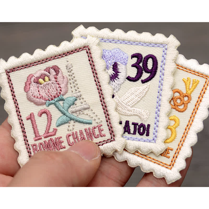 Vintage Embroidered Flower Patches Iron on Sew On| Patch France Stamps Applique