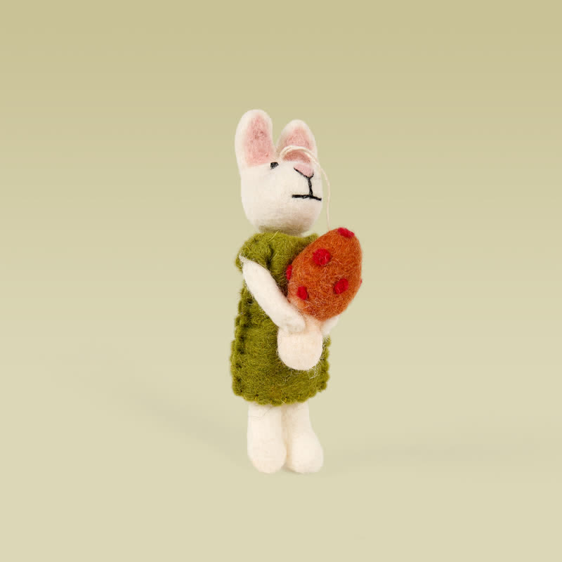 Needle Felt Bunny In Green Dress - Felted Animal | Nature Lover Gift