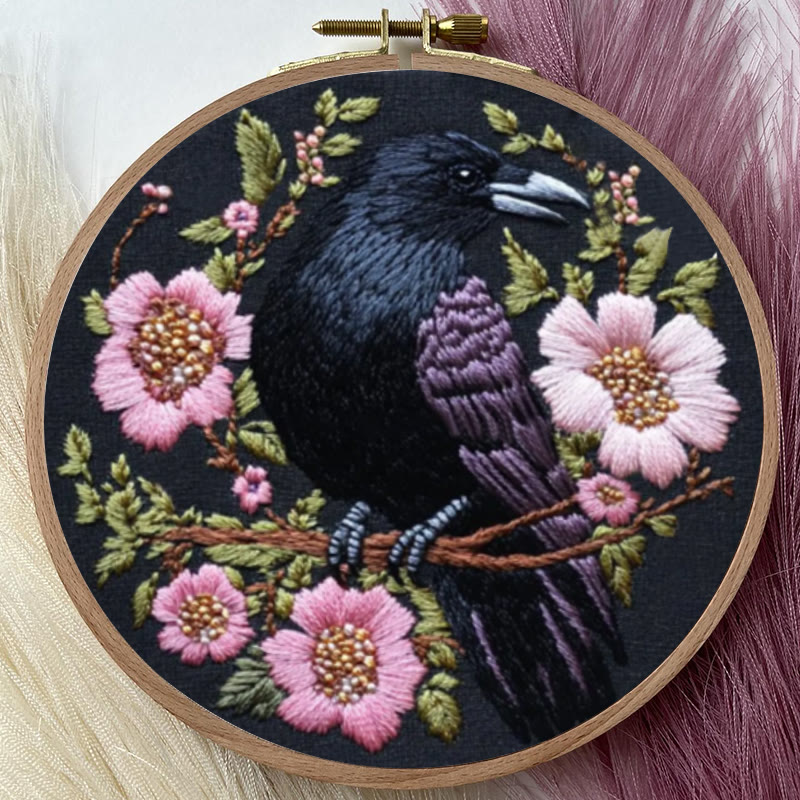 Rubbyoo Embroidery Kit - Gothic Raven With Pink Flowers | Handmake Needle Crafts  - image 6