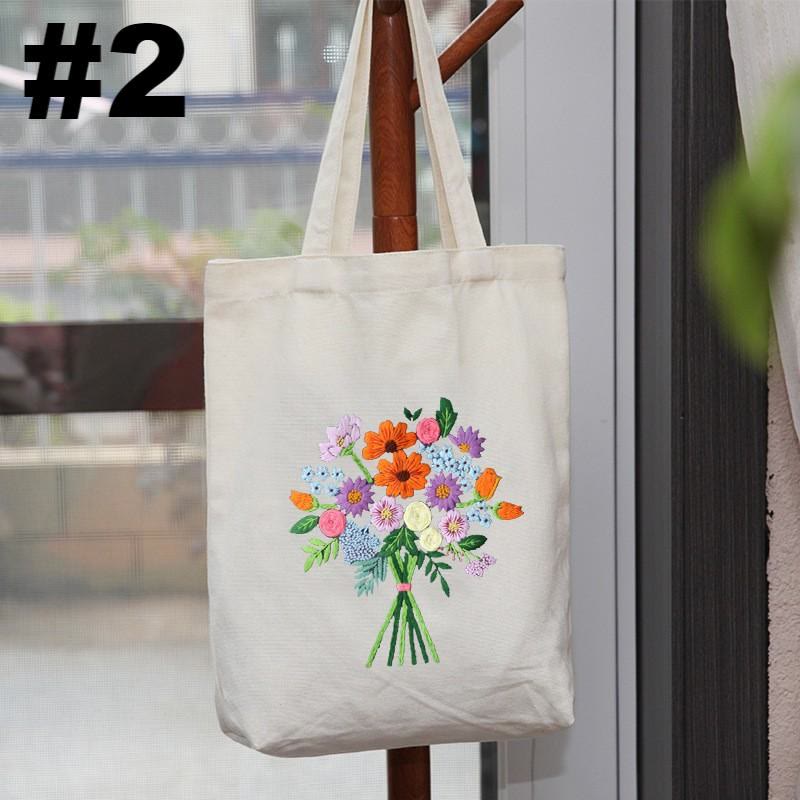 Embroidery Beige And White Canvas Tote Bag  Kits | Colorful Flower Needlepoint  Crafts  | Eco-friendly Shopping  Bag For Life - #2 - image 3