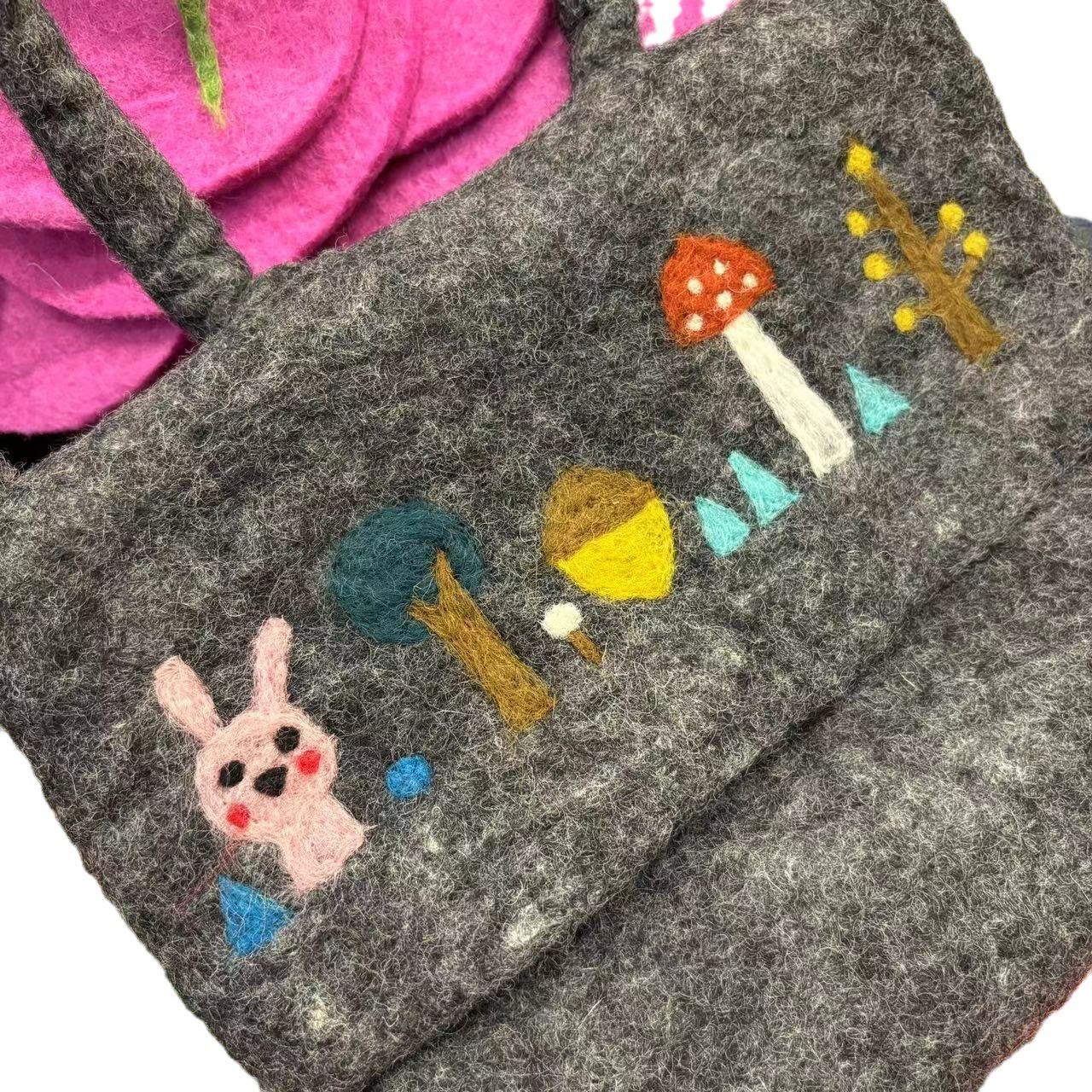  Needle Felted Bag - Cute Design Crafts | Fashion Dual-purpose Bag - Shoulder bag-Dark grey rabbit - image 8