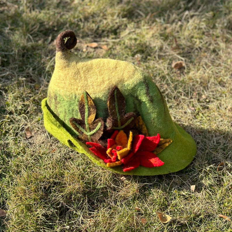 Needle Felted Hat - Handmake Festival Fancy Hat  | Halloween Wizard Hat | Mystical Woodland Holiday Crafts  - image 3