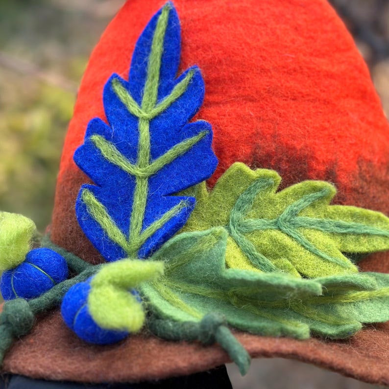 Needle Felted Hat - Handmake Festival Fancy Hat  | Halloween Wizard Hat | Mystical Woodland Holiday Crafts  - image 12