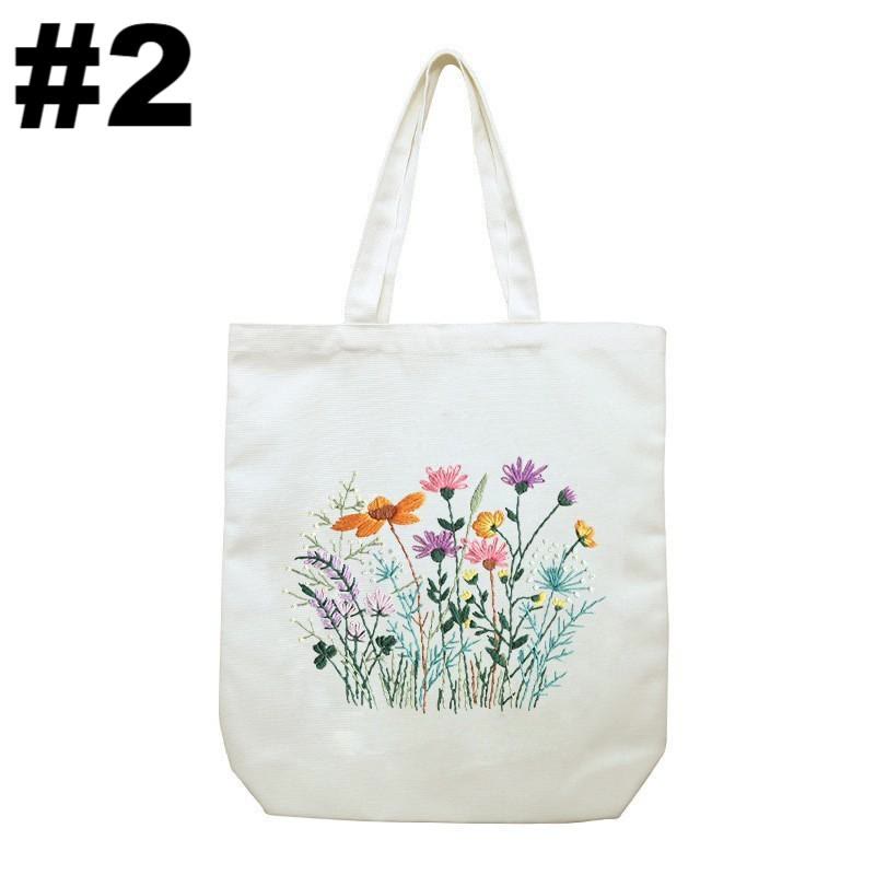 Embroidery Beige And White Canvas Tote Bag Kits | Beginner Flower Crafts | Eco-friendly Shoulder Bag | Christmas Gift - #2 - image 3