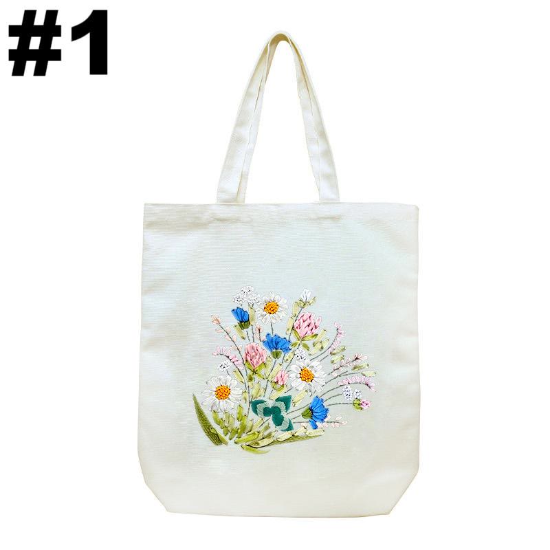 Embroidery Beige And White Canvas Tote Bag Kits | Beginner Flower Crafts | Eco-friendly Shoulder Bag | Christmas Gift - #1 - image 2