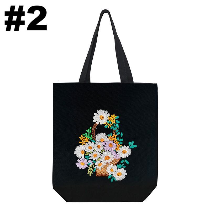 Embroidery Black Canvas Tote Bag Kits | Easy Craft For Beginners |  Diy Embroidered Flower Bags - #2 - image 3