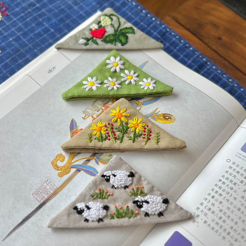 Embroidery Triangular Bookmark Kit |  Floral Corner Bookmark Craft  | Book Lover Gifts - image 2