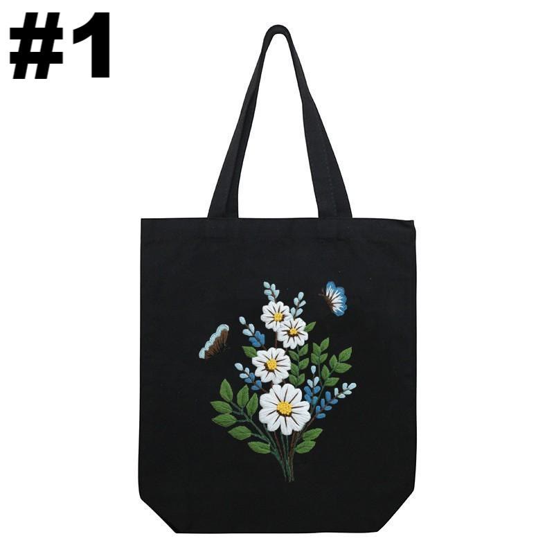 Embroidery Black Canvas Tote Bag Kits | Fashion Bags For Birthday Gifts | Handmake Unique Craft - #1 - image 2