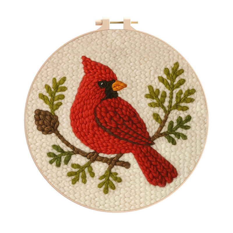 Red Cardinal Punch Needle Kit - Needlework For Beginner | Handmade Craft For Bird Lovers - Red Cardinal Punch Needle Kit - image 1