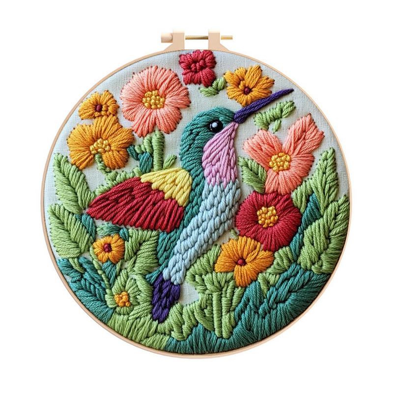 Hummingbird Punch Needle Kit - Beautiful Floral Craft | Diy Art For Bird Lovers - Hummingbird Punch Needle Kit - image 1