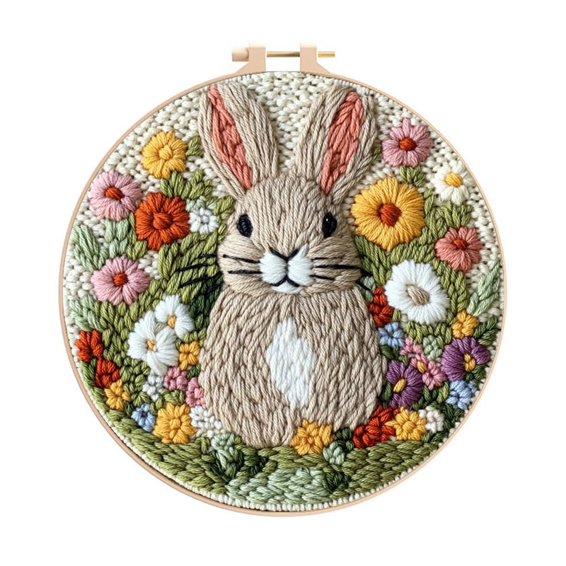 Floral Rabbit Punch Needle Kit - Bunny Artwork Collection | Unique Holiday Gifts - Floral Rabbit Punch Needle Kit - image 1