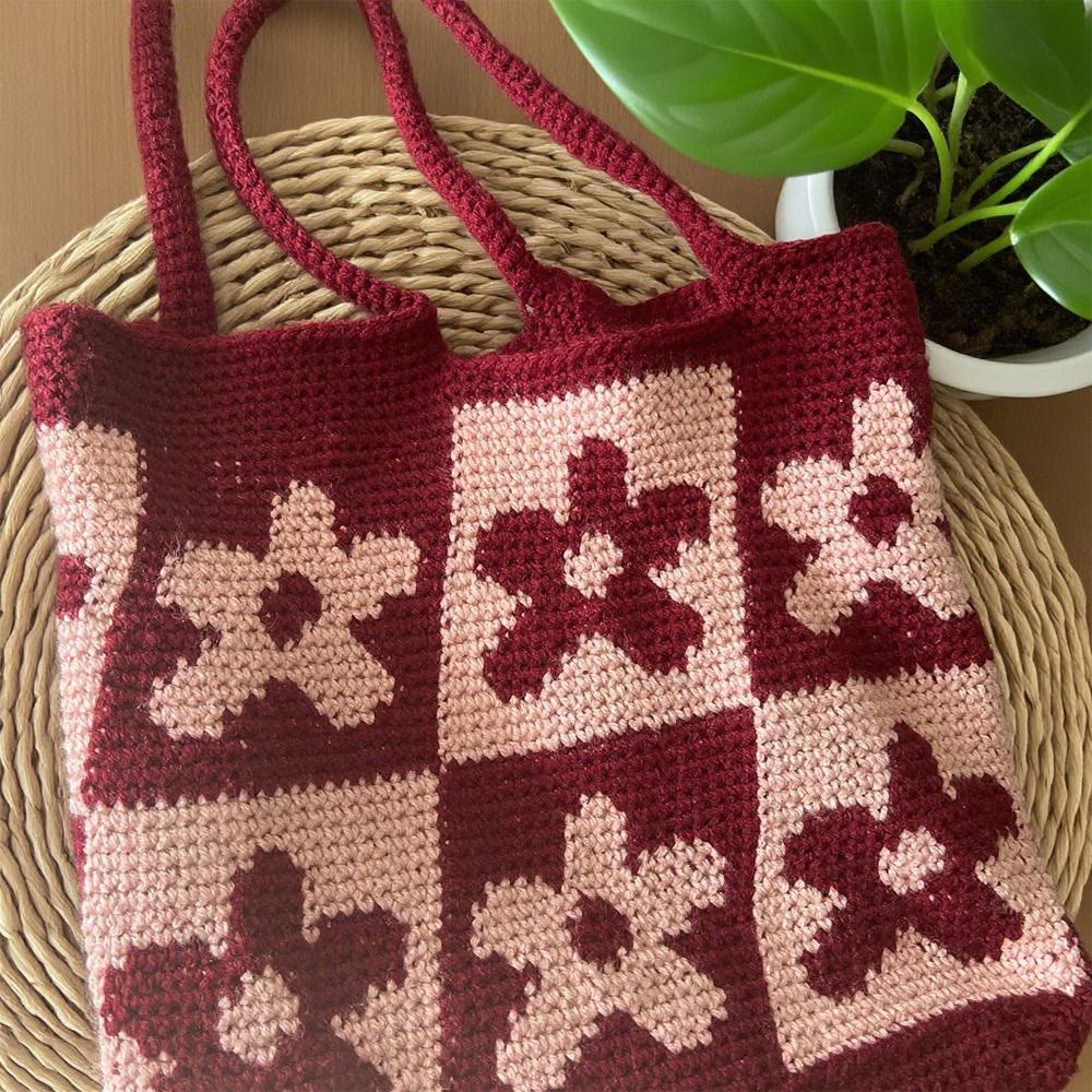 Diy Handmade Colourful Crochet Bag Kit - Floral Design Bag  | Nice Birthday Gifts For Mom - Red - image 4