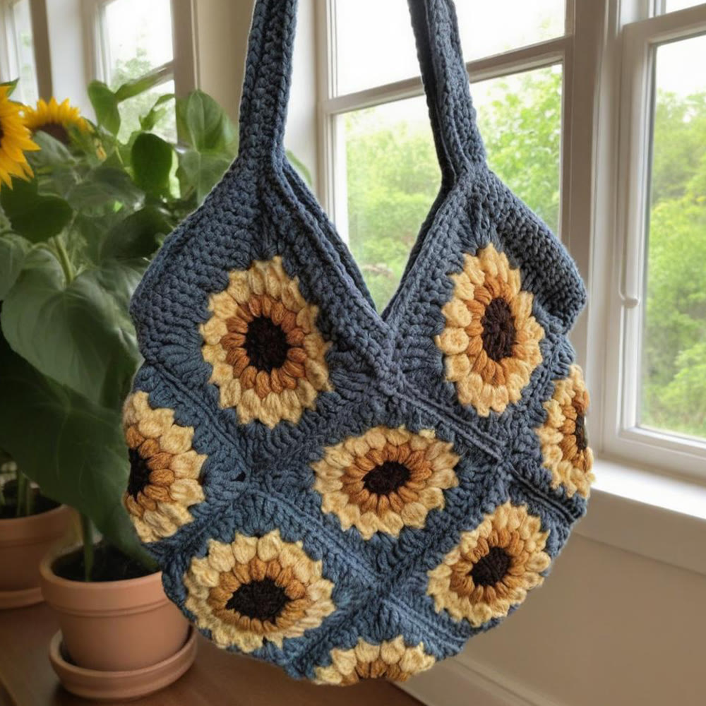 Diy Handmade Sunflower Bag Crochet Kit - Shoulder Bag Handicraft | Gifts For Mom - C - image 2