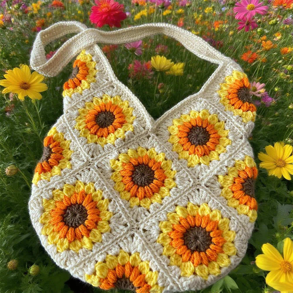 Diy Handmade Sunflower Bag Crochet Kit - Shoulder Bag Handicraft | Gifts For Mom - A - image 1