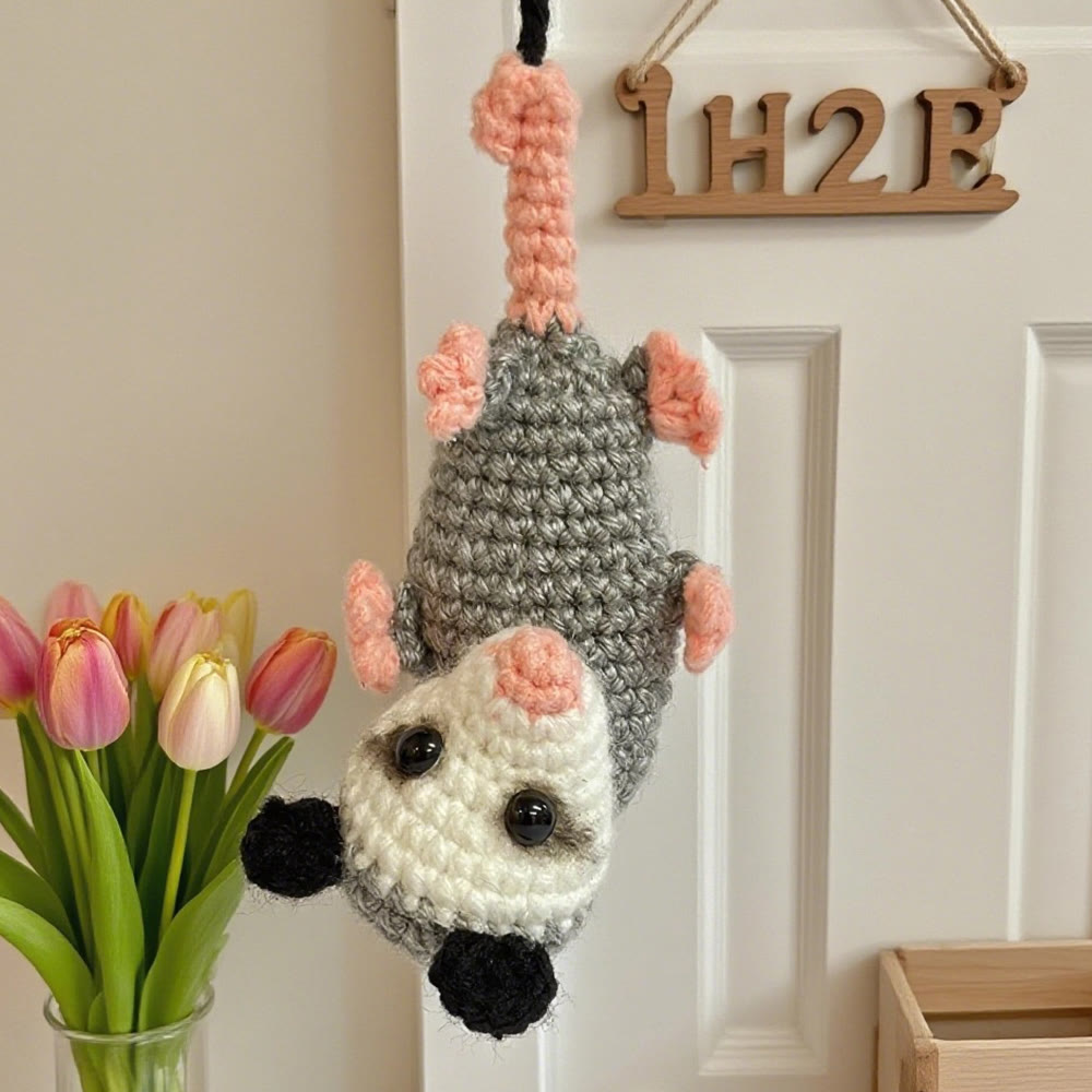 Diy Handmade Plush Opossum Crochet Kit - Car Mirror Hanging Accessory | Creative Crochet Doll  - Diy Handmade Plush Opossum Crochet Kit - image 1