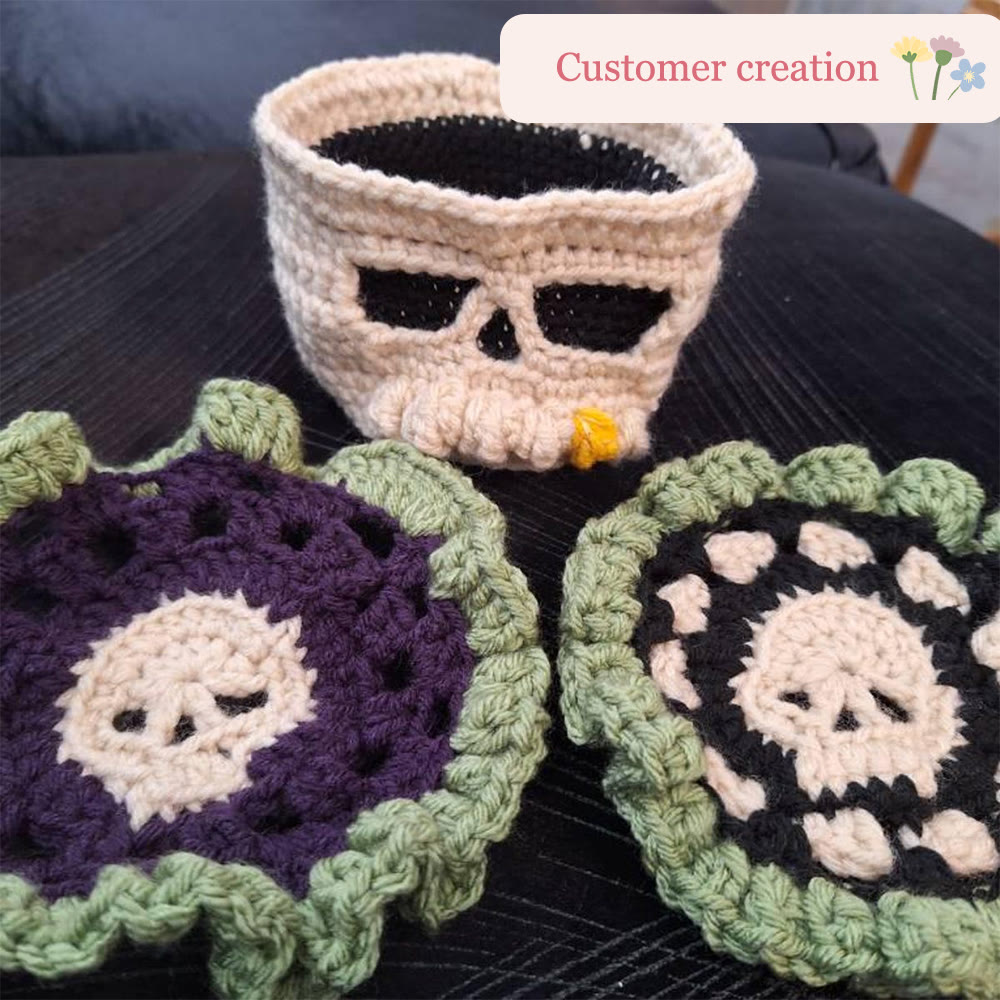 Diy Handmade Skull Coaster Crochet Kit - Easy Needle Work | Creative Home Decoration  - image 9